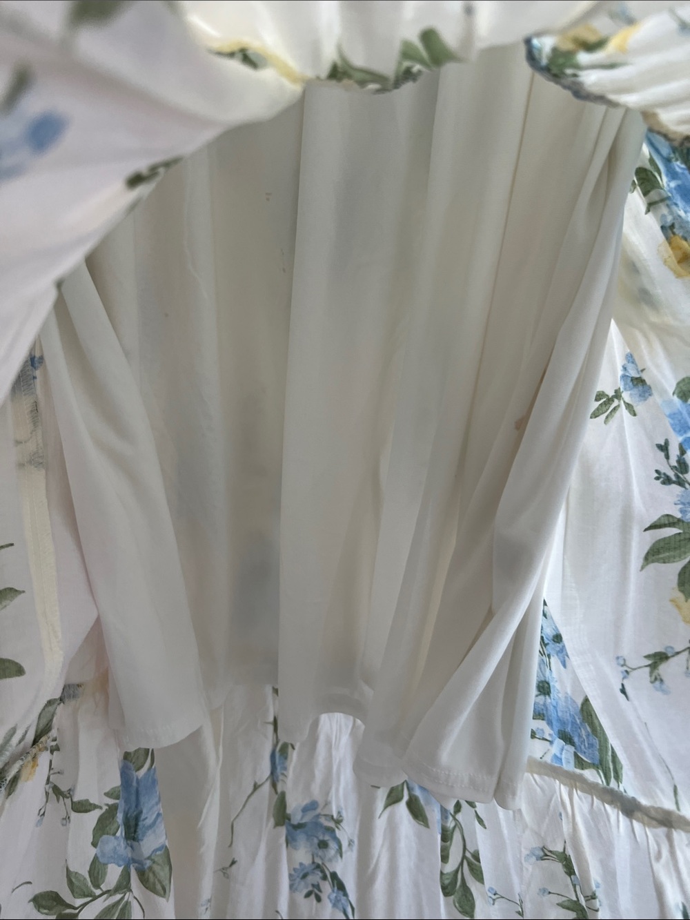 White Blue Yellow Floral Tiered Midi Dress Lace Tie Straps Large - Picture 10 of 14